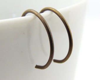 Tiny Bronze Niobium Hoop Earrings, Bronze Backward Hoop Earrings