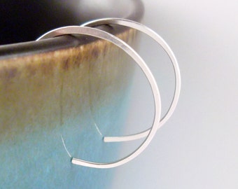 Small Silver Hoop Earrings, Thin Reverse Hoop Earrings