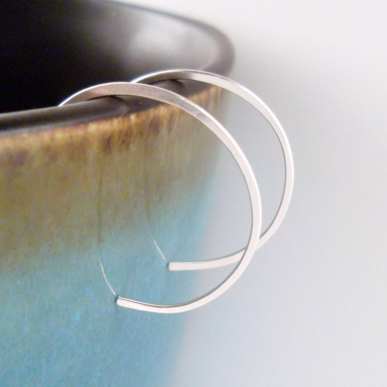 Small Silver Hoop Earrings, Thin Reverse Hoop Earrings image 1