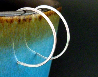 Small Sterling Silver Hoop Earrings, Thin Silver Hoops, Clasp-Free Threader Earrings, 1 Inch Minimalist Hoops, Everyday Jewelry Gift