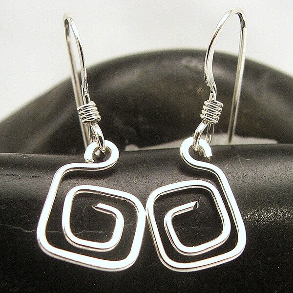 Sterling Silver Grecian Square Earrings