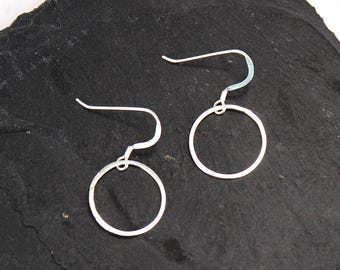 Silver Circle Earring, Hand Forged Silver Earrings, Bohemian Circle Earrings, Front Facing Open Circle Jewelry