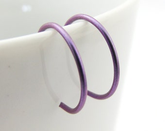 Niobium Hoop Earrings, Tiny Purple Niobium Hoops,  Backward Hoop Earrings, Sensitive Skin Hoops, Hypoallergenic , Womens Hoop Earrings