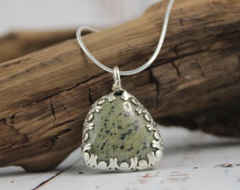 Green Stone Pendant Necklace – North Carolina Epidote Granite Jewelry, Sterling Silver Gift for Her, Handmade Natural Statement Necklace
