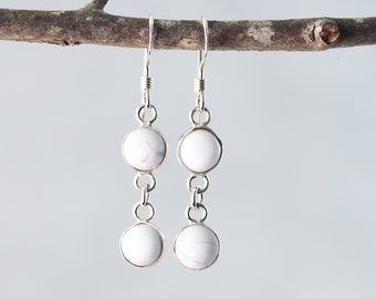 Petite Sterling Silver Two-Stone White Howlite Earrings - Spiritual Serenity