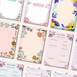 May include: A collection of colorful, floral-themed planner pages. Some pages have the words "Ingredients" and "Recipes & Measurements." Other pages are labeled "Daily Planner" with sections for priorities, schedule, and notes. The phrase "Unapologetically You" is also visible.
