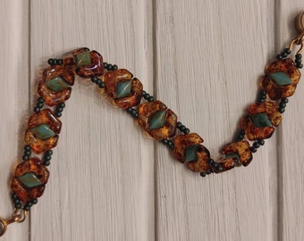 Dragon's Eye bracelet - tigers eye - chevron beads - diamond duo bracelet - brown and green
