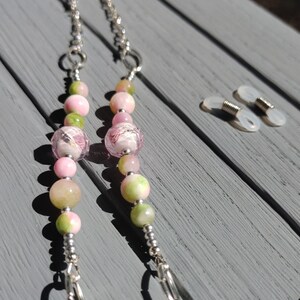 Pink and green dyed jade eyeglass or mask chain image 2