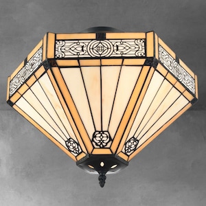 Massanielli Deckenleuchte Glasmalerei Semi Flush Mount Light