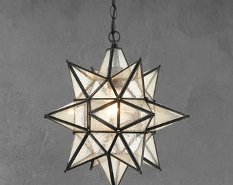 Rondella Black Moravian Star Pendant Chandelier Seeded Glass Shade 1-Light