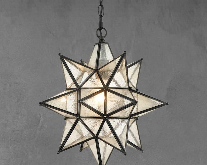 Rondella Black Moravian Star Pendant Chandelier Seeded Glass Shade 1-Light