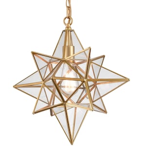Portofino Moravian Star Pendant Lights Clear Glass Shade 16-Inches Brass