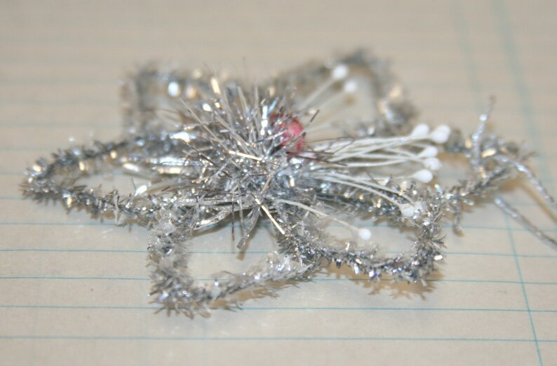 Handmade Vintage Style Star Snowflake Ornament wPink Vintage Mercury Glass Bead Center