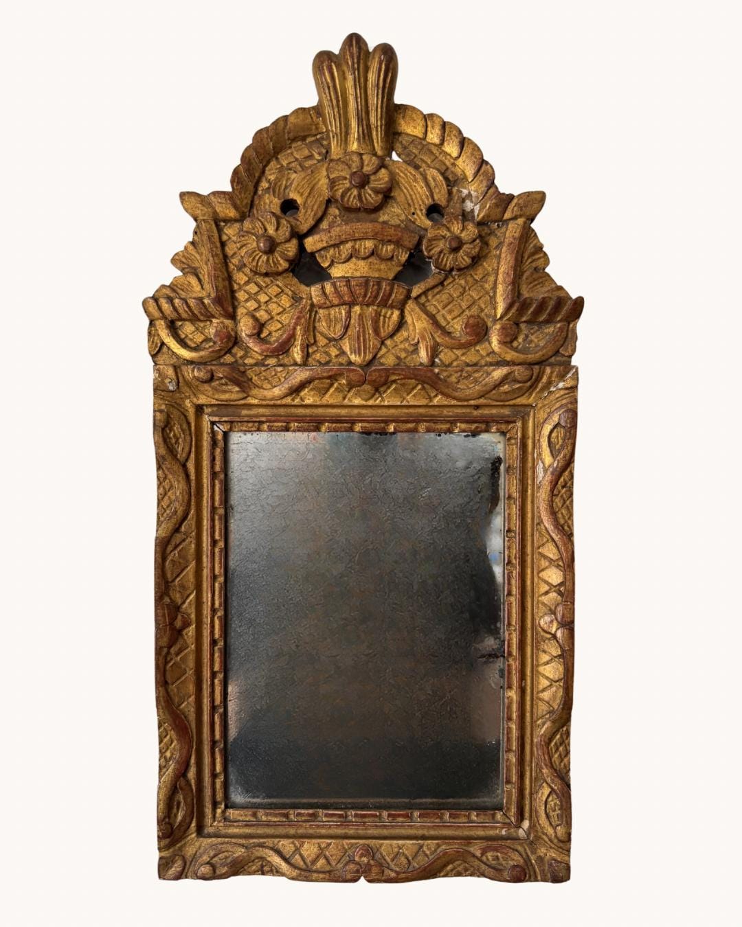 Régence period gilt wood mirror with floral and foliage motifs, antique gilt wood mirror, antique french mirror