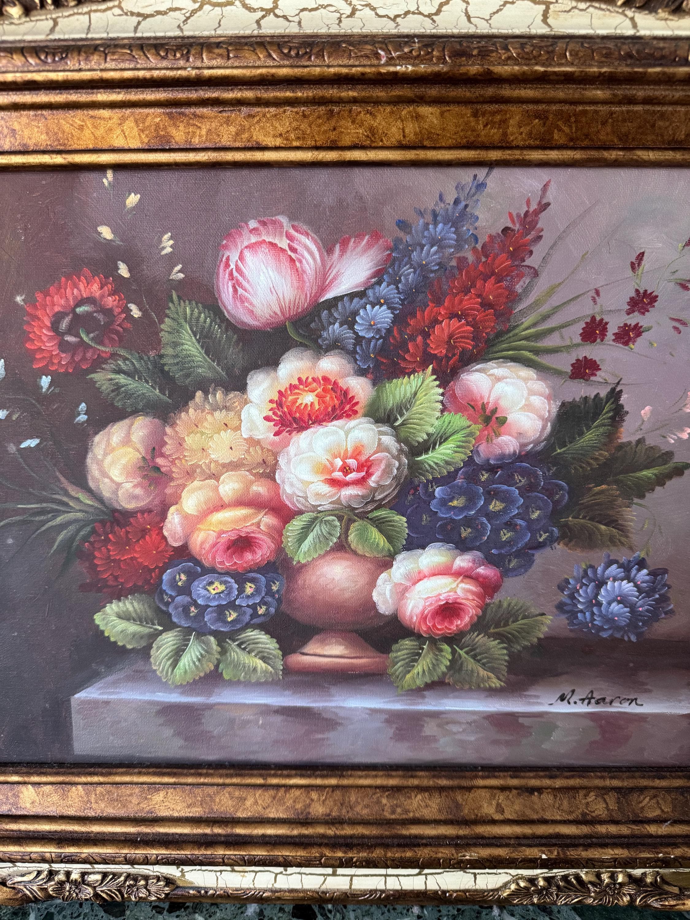 Vintage Framed Oil Painting of Florals, Still Life Oil on Canvas ...