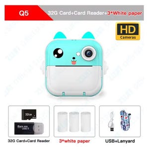 Appareil photo numérique à impression instantanée pour enfants - HD 1080P avec carte mémoire 32G | Cadeau parfait pour les enfants