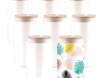 HTVRONT Sublimation Glasses with Bamboo Lid - 8 Pack, 16oz Frosted/Clear Tumblers with Lid & Straw | Perfect for Gifts and DIY Projects