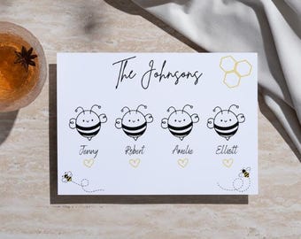 Gepersonaliseerde familiebijen muurkunstprint | Aangepaste digitale download | Onze bijenkorf-afdruk familienaam | Nieuw huiscadeau | Wanddecoratie kinderkamer
