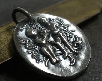Gemini Zodiac Astrology Jewelry Silver Pendant Twins