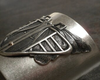 Wide Silver Cuff Bracelet for Women Moth Jewelry Art Deco Style