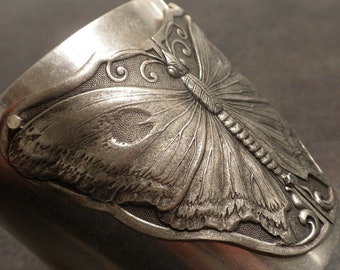 Wide Silver Cuff Bracelet Statement Butterfly Moth Art Nouveau | Etsy