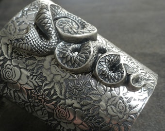 Whimsigoth Gothic Jewelry Silver Statement Cuff Snake Bracelet