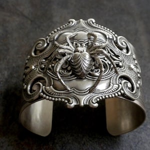 Gothic Jewelry Gift Spider Silver Statement Cuff Bracelet