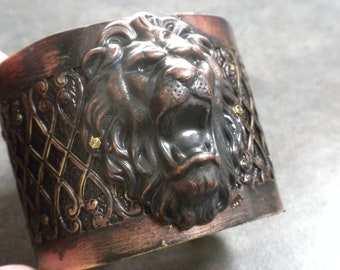 Lion Leo Jewelry Brass Cuff Bracelet Zodiac Gift for Him