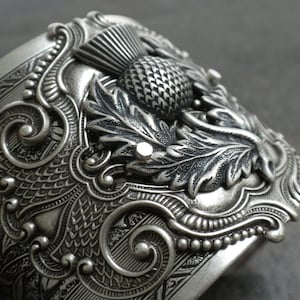 Outlander Jewelry Scottish Thistle Silver Statement Cuff Bracelet