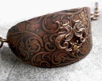 Brass Double Phoenix Cuff Bracelet: Gothic Medieval Renaissance Jewelry