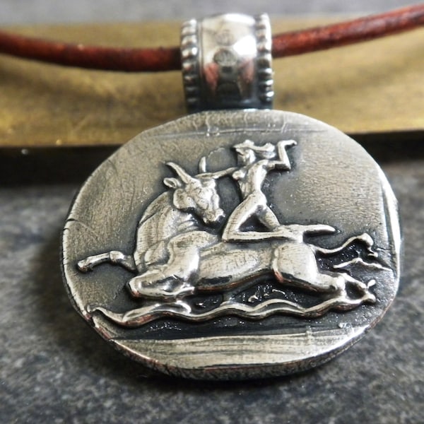 Greek Mythology Silver Pendant Europa and the Bull