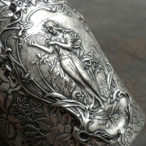 Wide Silver Cuff Bracelet Art Nouveau Jewelry