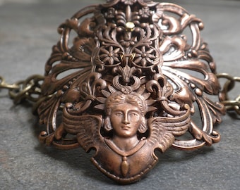 Copper Filigree Cuff Bracelet Selene Moon Goddess Jewelry