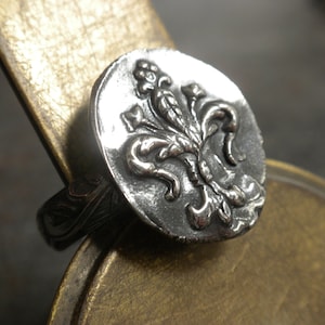 Renaissance Fleur de Lis Ring Silver Wax Seal Jewelry