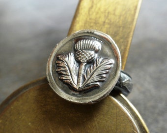Silver Signet Ring Scottish Thistle Jewelry