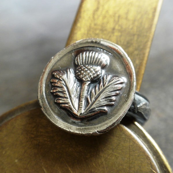 Silver Signet Ring Scottish Thistle Jewelry  