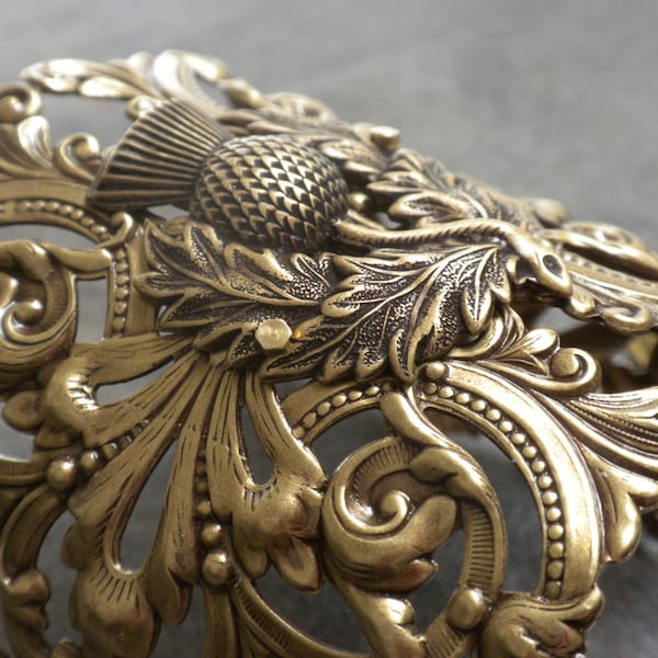 Scottish Thistle Outlander Jewelry Brass Cuff Bracelet