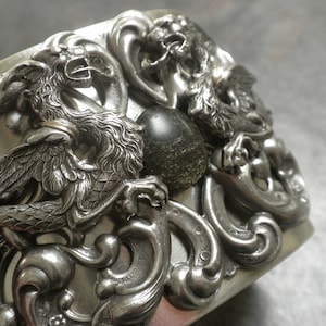 Fantasy Inspired Jewelry Silver Medieval Dragon Bracelet Cuff for Men