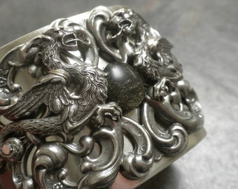 Fantasy Inspired Jewelry Silver Medieval Dragon Bracelet Cuff for Men