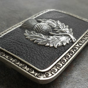 Scottish Thistle Belt Buckle Black and Silver Accessory