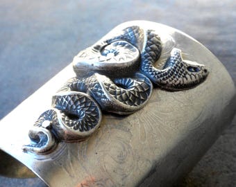 Whimsigoth Gothic Jewelry Silver Statement Cuff Snake Bracelet