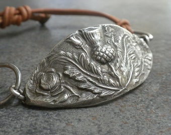 Nature Inspired Silver Bracelet Scottish Thistle Jewelry