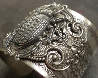 Insect Jewelry Beetle Silver Statement Cuff Bracelet