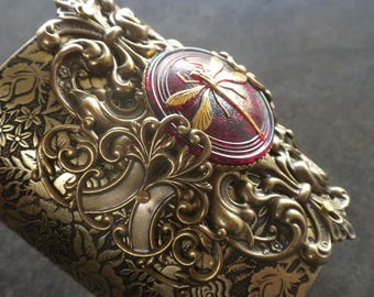 Ornate Renaissance Bracelet Dragonfly Jewelry Extra Wide Brass Cuff
