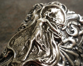 Viking Jewelry Valkyrie Norse Goddess Wide Silver Cuff Bracelet