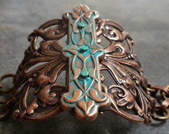 Fantasy Theme Bracelet Copper Filigree Cuff