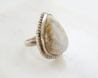 Vintage Stone Teardrop Sterling Ring - Size 8