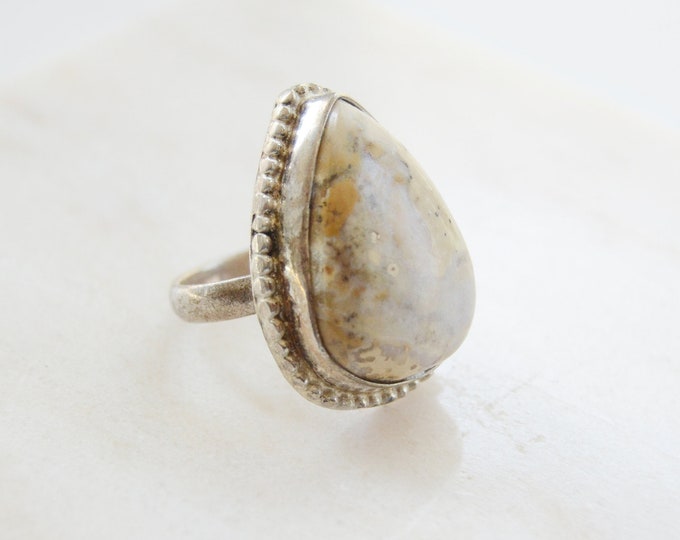 Vintage Stone Teardrop Sterling Ring - Size 8