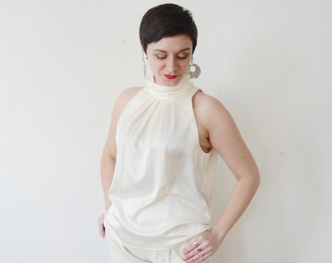 1980s Sleeveless Turtleneck Blouse - M