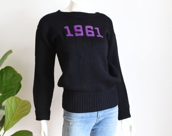Black Wool Varsity 1961 Sweater - S/M